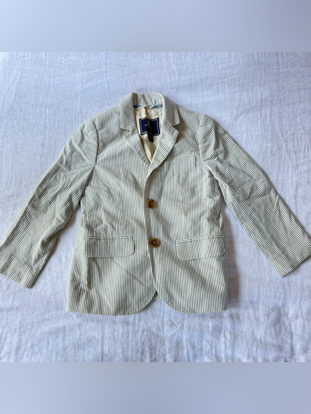 J Crew Crewcuts Boys Size 4 Seersucker Blazer Blue White Stripe Preppy Wedding